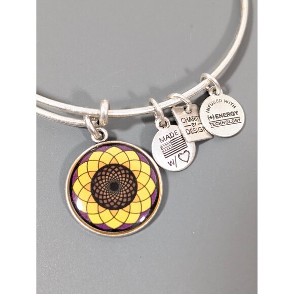 Alex and Ani Sunflower Charm Bracelet Silver Tone Stacking Bangle 7.5" - Picture 3 of 5